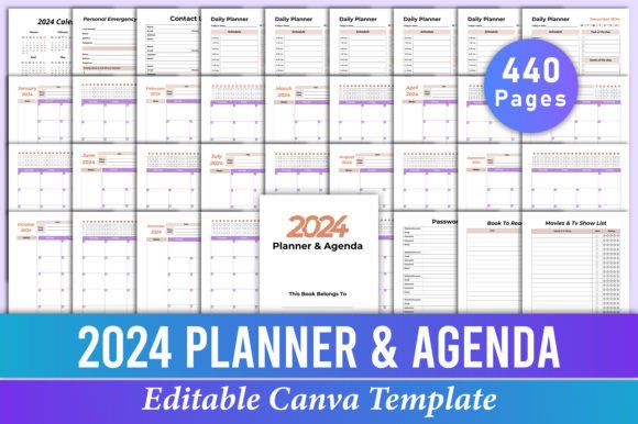 Download 2024 Planner &amp; Agenda Canva Kdp Interior - Kdp Collection